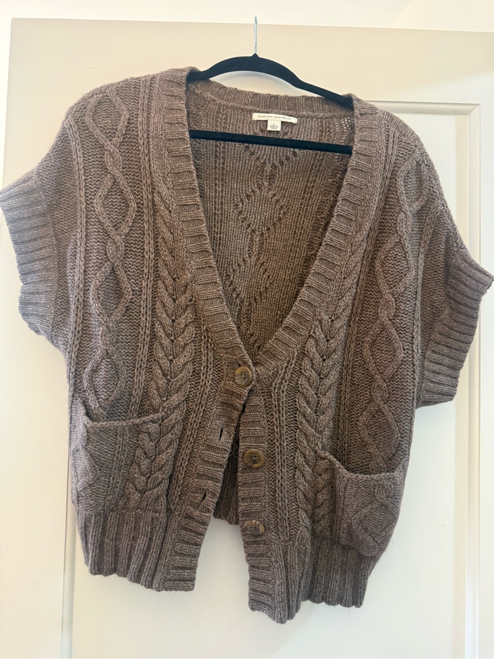 Banana Republic Taupe Cable Knit Short Sleeve Cardigan